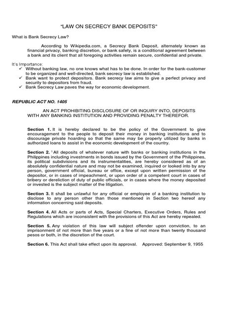 secrecy of bank deposits lawphil|Secrecy of Bank Deposits Law.